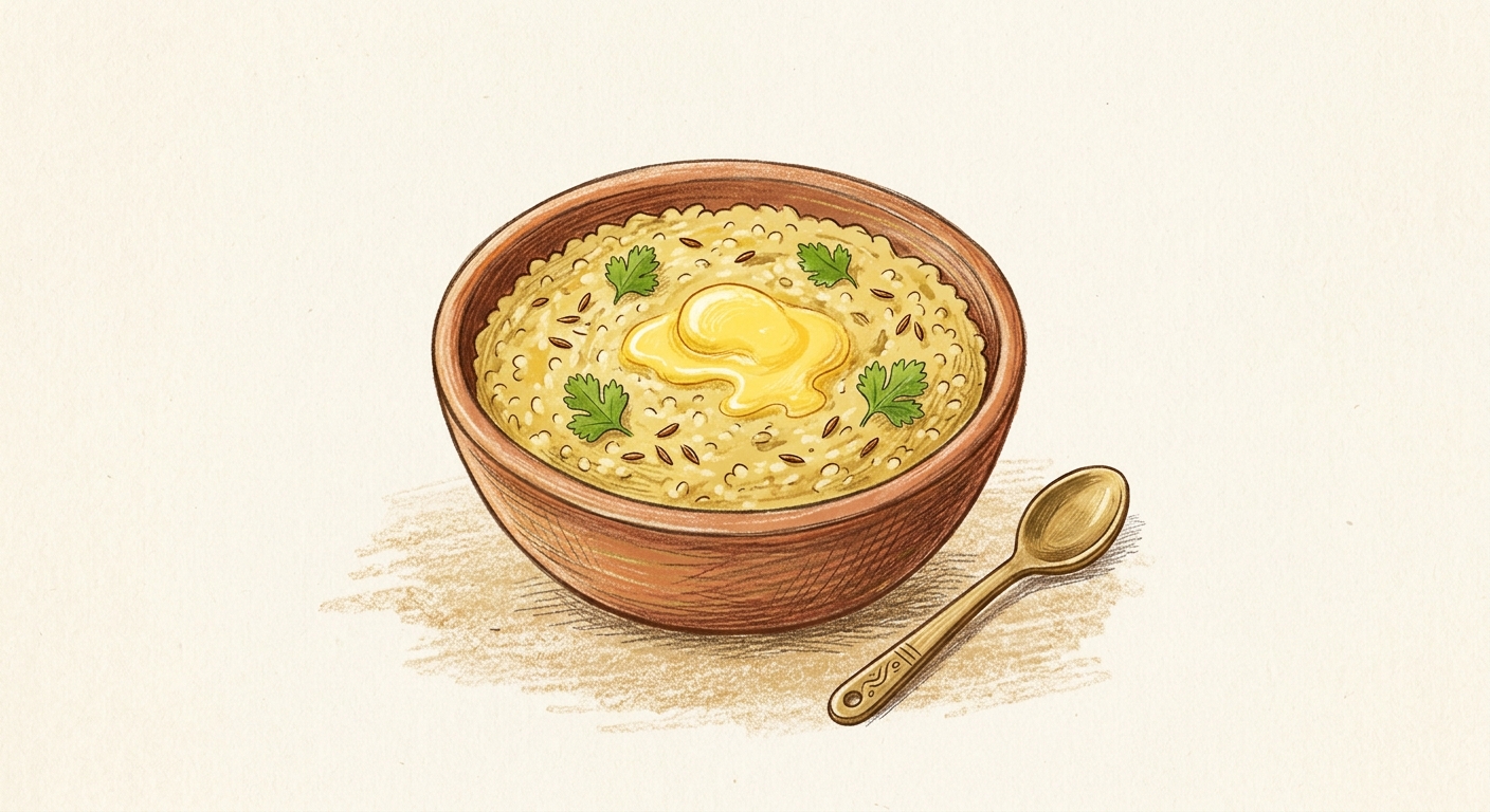 Storybook illustration of Bajra Khichdi