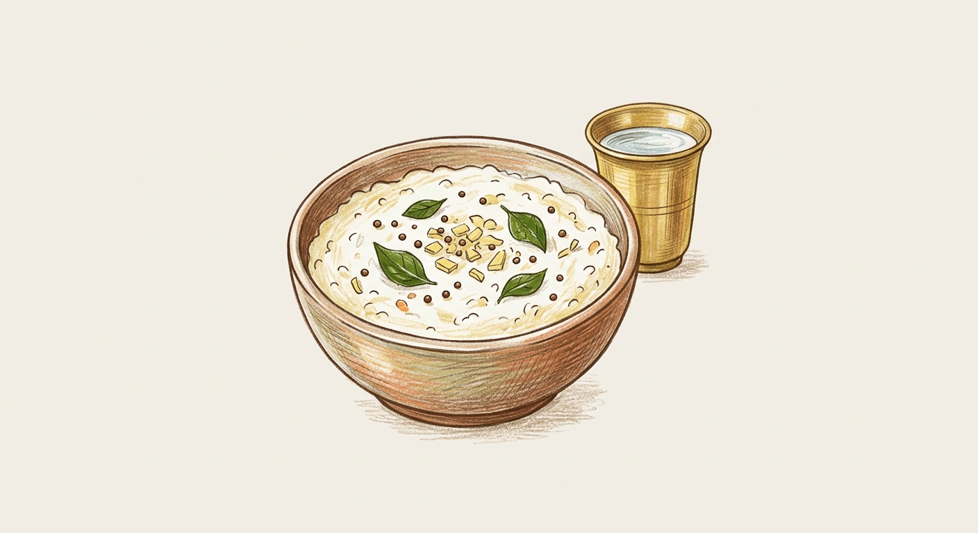 Storybook illustration of Kodo Millet Curd Rice