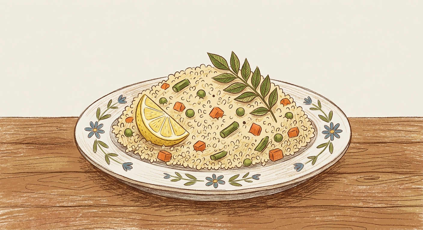 Storybook illustration of Little Millet Vegetable Upma