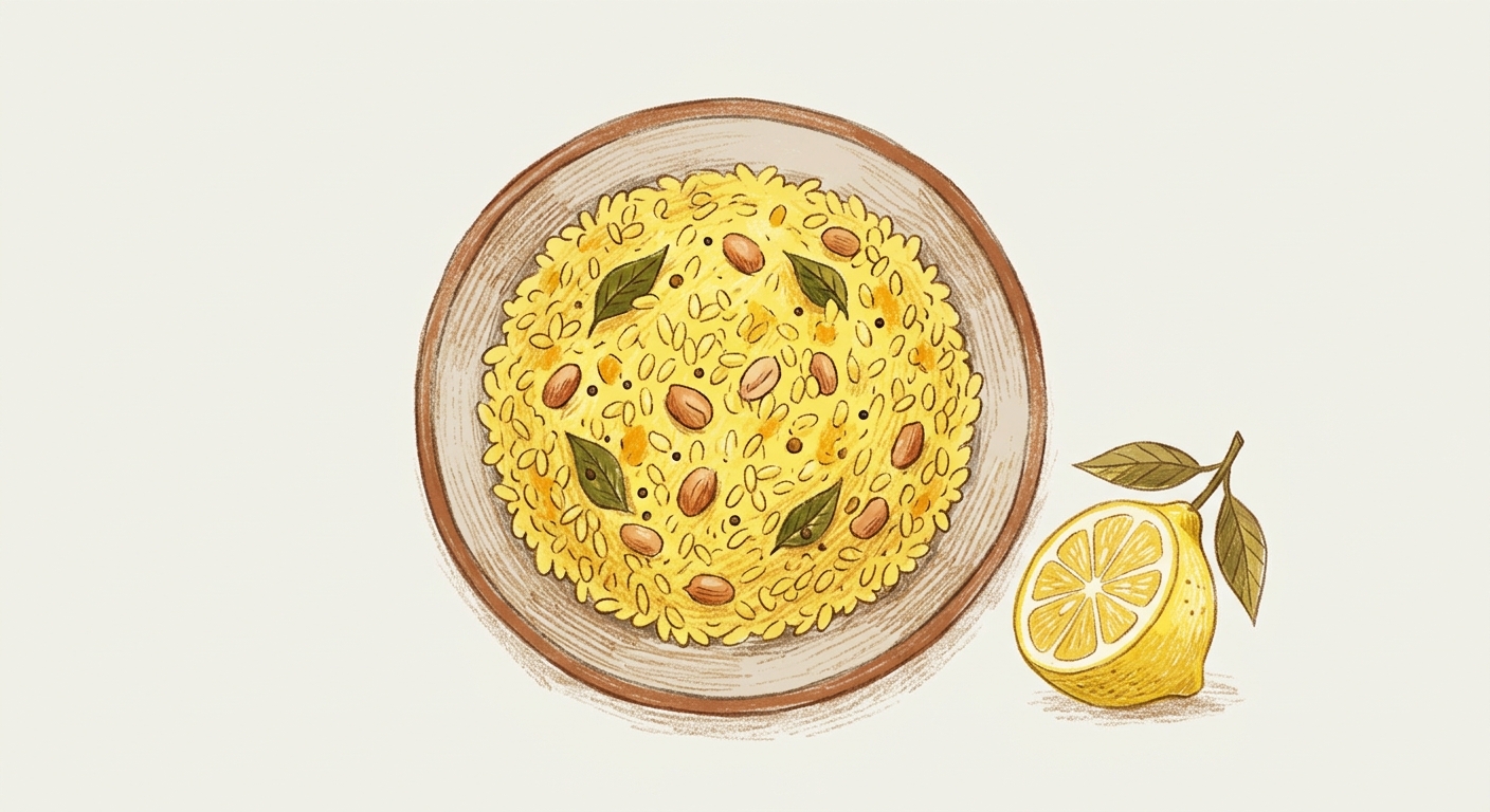 Storybook illustration of Proso Millet Lemon Rice