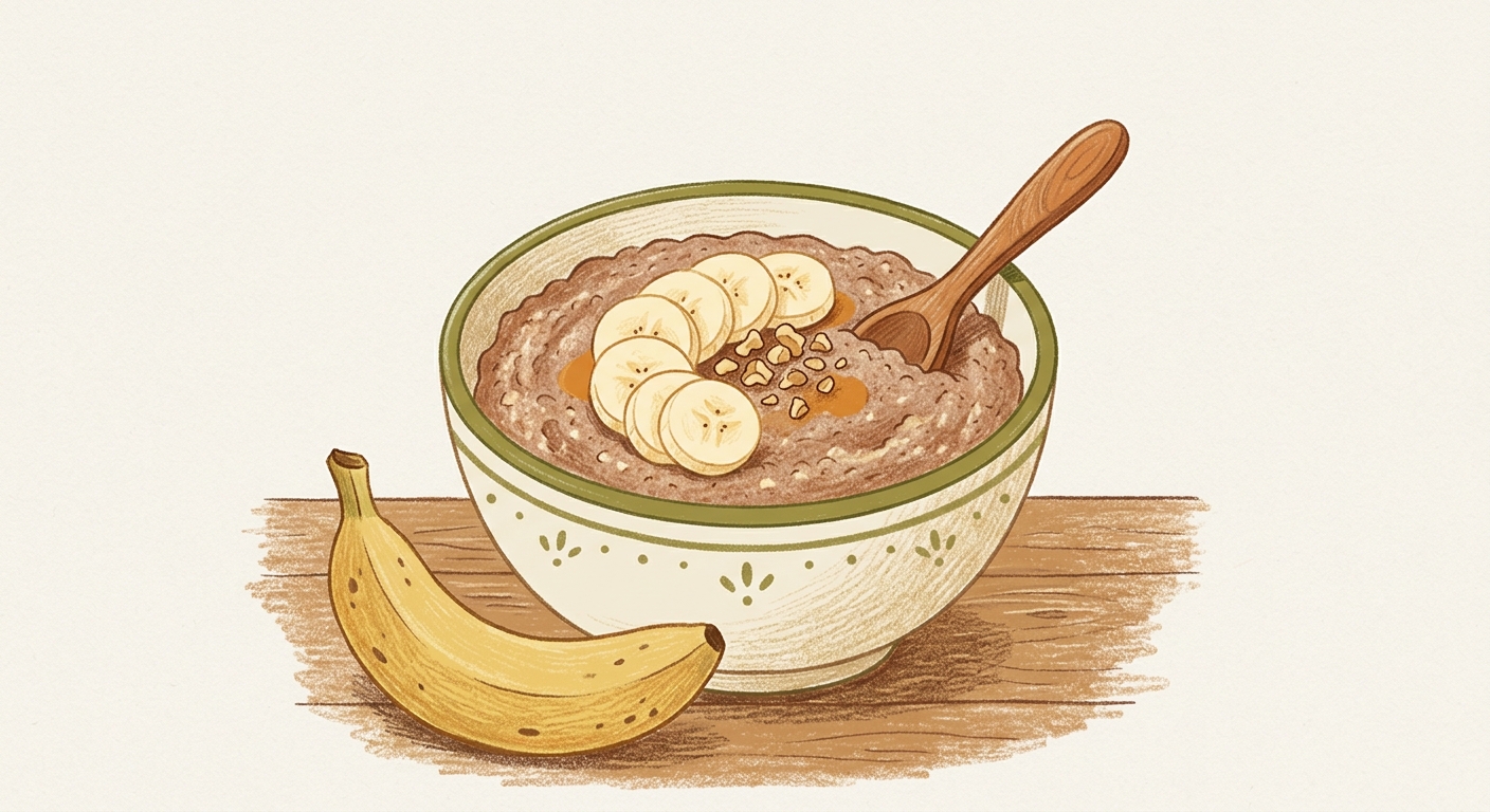 Storybook illustration of Ragi Banana Porridge