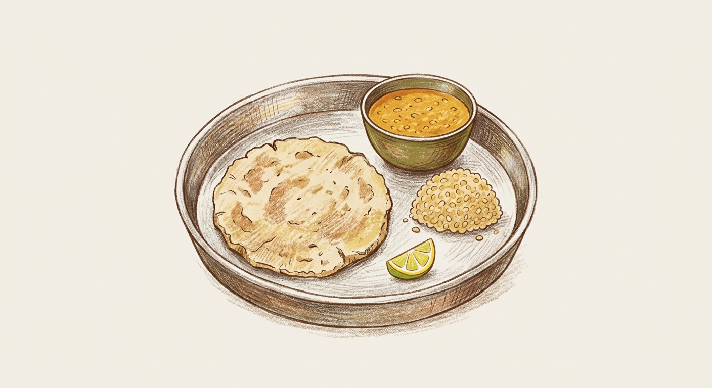Storybook illustration of scene thali